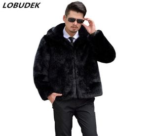 2018 MĘŻCZYZNA FAUX FUR PŁACKA ZAMIENNY BREY SZARE LUSKIE SZAKOWA Casualna odzież wierzchnia Zima Men039s ciepły płaszcz na zewnątrz moda moda