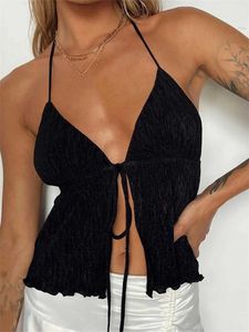Tanques femininos Camis Chronstyle Mulheres Backless Halter Tie-Up Camis Tops Tops fofos Mini colete Sleveless DP V-deco