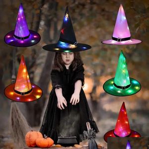 Parti Şapkaları Cadılar Bayramı Led ışıltılı cadı şapkası açık bahçe dekoru için parlayan karanlık sahne çocuk oyuncak drop dağıtım ev bahçe festivali dhhfe
