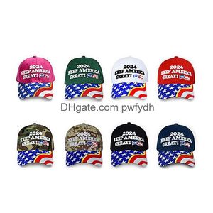  Parti Şapkaları 8 Styles Trump Pamuk İşlemeli Kampanya Şapkası 2024 Seçim Beyzbol Kapağı Damla Teslimat Ev Bahçe Festival Malzemeleri Dhtm3