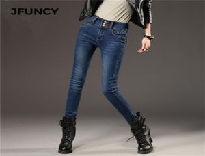 Jfuncy Women Winter Jeans Elastic High midja Skinny Denim Pants Fleece fodrade Jeggings Casual Plus Size Female Velvet Jeans Warm 202614203