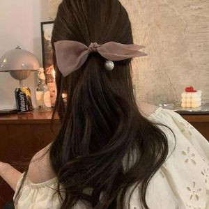 Hair Clips Headdress Gauze Bow Scrunchie Exquisite Vintage Headwear Pearl Head Rope Tie Elastic Korean Style Headband Band