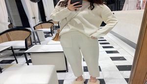 Sticked Women039s Two Piece Sweater Set Pant Suit Autumn AnkleLength Sports Suits Female 2019 Fashion Batwing Sleeve 2 Piece S5590972