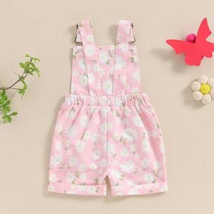 Jumpsuits Kids Clothes Girls Overalls Flower Print Sleeveless Straps Buttons Pockets Shortall Loose Romper Jumpsuit for 1 to 5 Years Y24052048HH