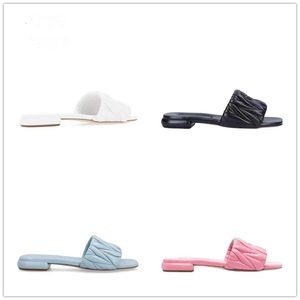 Summer Women Slifors Beach Slide Slide Sandal Sliders Luxurys in pelle Futto piatto per esterno Blu rosa blu con scatole