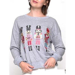 Women'S Hoodies Sweatshirts Womens Loose Sweatshirt Cartoon Person Sequins Embroidered Crew Neck Long Sleeve Plovers Fall Winter C Dh51M