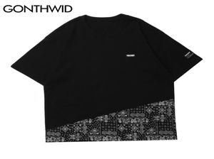 Gonthwid hip hop tshirts sokak kıyafeti bandana paisley desen patchwork kısa kollu tişörtler yaz moda gündelik pamuk üstleri c6373804