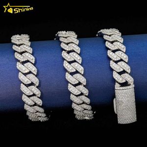 Wholesale 13mm link chains 3rows cz diamond necklace sterling sier men hip hop cuban bracelets