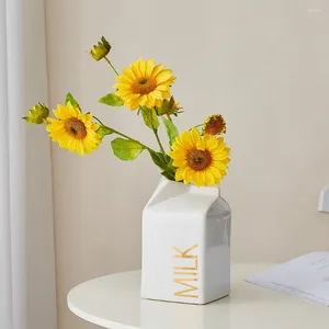 花瓶の家の装飾乾燥花のためのクリエイティブミルクカートン花瓶北欧スタイルのリビングルームテーブル飾りセラミックアレンジメントクラフト