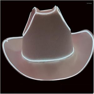 Party Hats basker Fantastiskt ljus LED Cowboy Cowgirl Hat blinkande El Wire Lights Bride Christmass Wedding Drop Delivery Dhoz9