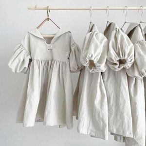 Mädchenkleider japanische Baumwollwäsche Kleid Sommer neuer Seemann Nacken süße Puffärmel Casual Lose Prinzessin Kleid WT051 D240520