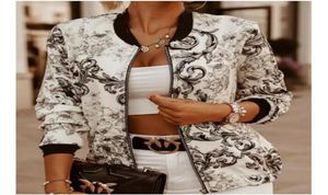 女性039Sジャケット女性ボンバージャケット薄い印刷ファッションベーシック長袖コートカジュアルウィンドブレイカースタンドカラースリムアウターウェ9013779