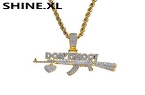 18k Gold Plated AK47 Gun Don039T Shoot Pendant Necklace Iced Out Zircon Mens Hip Hop Jewelry Gift248M215F1379691