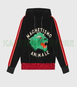 fashion designer luxury clothes for mens italy MACNETISMO ANIMALE silk wolf striped sleeve velvet hoodies pullover hooded sweatshi9418908