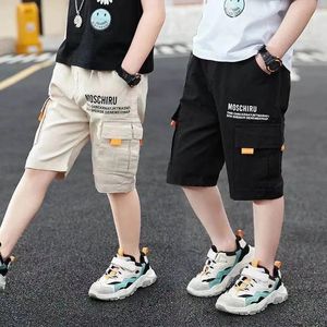 3-14 Years Big Size Summer Boys Short Pants 3 Color Leisure Sports Letter Decoration Calf-Length Trousers For Kids 240425