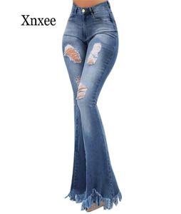 Africa 2020 Kvinnor flare jeans hög midja fransar denim mager byxor kvinna stretch jeans kvinnlig bred ben botts4173490