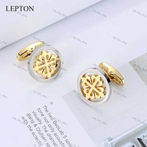 Lepton Silver 18K Gold Color Cufflinks 스테인리스 스틸 원형 커프 링크 남성 웨딩 사업 커프 단추 Gemelos 541