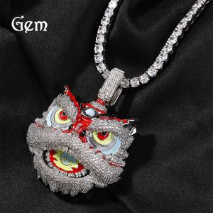 China-Chic-neues Produkt kreativer steigender Löwen Anhänger Hip Hop Kupfer Set Zirkon Oil Drop Lion Head Halskette Modezubehör