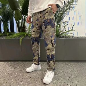 Autumn Mens Bear Embroidered Y2k Ankle-Tied Pants Essential Casual Trendy Youth Fashion Street Slim Leggings For Men 240507