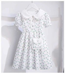 Mädchenkleider 2024 Neue Frühlings Sommer Kindermädchen Prinzessin Blume Chiffon Weiß Obstkleid Kleidung 4-14 D240520