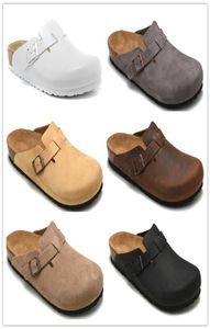 New Real Leather S chinelos de cortiça Saco da cabeça Pull feminino masculino de verão Anti-esquiliado Flippers lisos lisos preguiçosos Sandals de praia Sabras