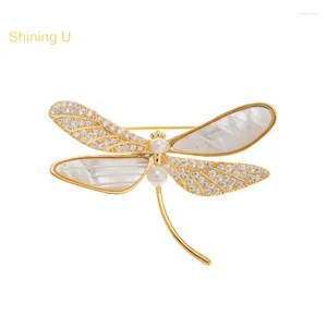Broszki lśniący U Natural Shell Dragonfly broszka dla kobiet mężczyzn moda akcesorium prezent Subr5374