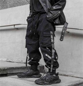 2022 HARAJUKU Black Hip Hop Men Ribbons Spodnie Cargo Techwear Japońskie emo alt spodnie Jogging Hippie Gothic Joggers G24034172