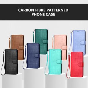 Carbon Fiber PU Leather Wallet Cases For Iphone 15 14 Plus 13 Pro 12 11 XR XS MAX 10 X 8 7 SE4 SE 4 Luxury Vertical Credit ID Card Slot Cover Hip Clip Business Men Book Pouch