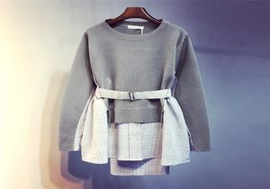 EWQ Fake Twopece dzianin SWEATER Dno Sweter Sweter Średni i długi luźny płaszcz jesienny Kobiety 3AJ64901 2011302887290