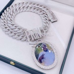 VVS Moissanite Diamond Hip Hop Iced Out Cuban Chain 18mm Custom Photo Pendant Necklace