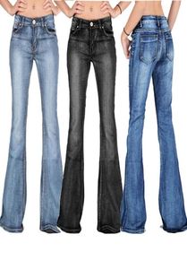Qnpqyx nya flare jeans byxor kvinnor vintage denim damer jeans kvinnor hög midje mode stretch fickbyxor plus storlek bred ben 2232475