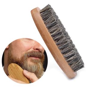 Escova de cerdas de cerdas de javali natural pente de pente de bigode bigode redondo alça de madeira