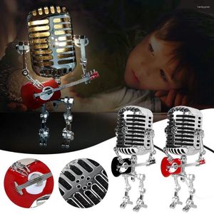 Table Lamps Steampunk Vintage Microphone Robot Handmade Lamp With Guitar Bedside Angle Adjustable Gifts For Music Art Lovers