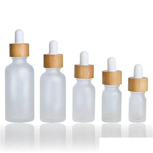 Garrafas de embalagem por atacado 30 ml 50 ml garrafa de giratória fosco com lid de bambu Pipete reciclável em recipientes cosméticos líquidos para dh8ka essencial