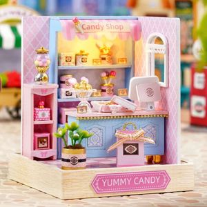 Novo DIY Wooden Mini Casa Doll Houses Kits Miniature Building Kits com móveis Led Coffee Store Dollouse Toys for Friends Gifts A6D09