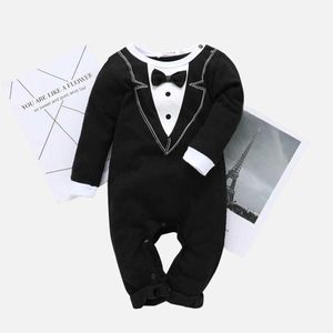Jumpsuits Newborn Baby Boys Clothes 2020 Summer Fall Boys Long Sleeve Romper Jumpsuits Bow-tie Gentleman Suit Baby Boys Outfits Y240520FPAU