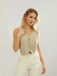 Women's Tanks CHQCDarlys Women S Asymmetrical Hem Button Front Vest Sleeveless V Neck Crop Top Summer Casual Blazer Waistcoat Streetwear