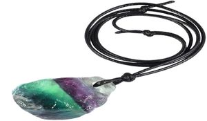 Natural Irregular Fluorite Stone Pendant Necklace with Waxed CordRainbow Fluorite Crystal Quartz Healing Energy Jewelry2034484