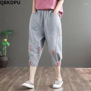 Women's Jeans Oversize Ripped Hole Women Harem Calf-Length Summer Causal Streeetwear Baggy Denim Pants Korean Vintage Capris Vaqueros