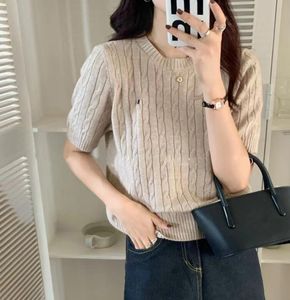 chunky New Summer Small Pony Knitted Pullover O-neck Slim Short Sleeve Female Cotton Casual Sweaters Knit Tops