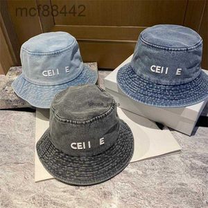 Fashionable Designer Brand Letter Printing Wide Brim Unisex Four Seasons All-match Denim Bucket Hats Three-colour Sunshade Fisherman Hat