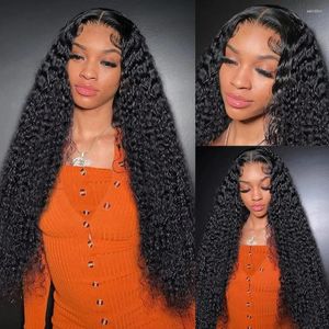 Water Wave Lace Front Human Hair Wig 180% Curly PrePlucked Natural Color For Women Brazilian Remy