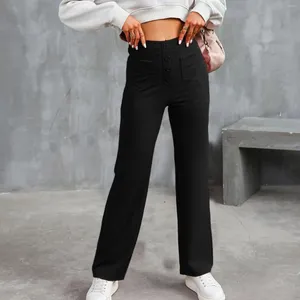 Women's Pants Casual Straight Leg High Waisted Button Down Stretchy Business Work Trousers With Multiple Pockets Street Style