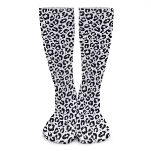 Mulheres meias pretas meias de estampa de leopardo preto