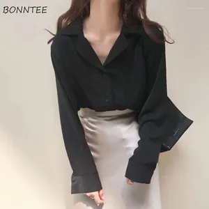 Women's Blouses Black Long Sleeve Shirts Women Clothing Fashion Camisas Temper Office Lady Pure Color Korean Elegant Casual Minimalist