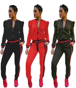 Kvinnors avslappnad mode Autumn Spring Long Sleeved Twopiece Jogger Set Ladies Fall Tracksuit Sweat Suits Black Red Plus Size S3XL5474791