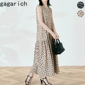 Casual Dresses Gagarich Korean Lazy Style Loose Slimming Sleeveless Dress 2024 Summer Women Simple Polka Dot Printting Ruffle Edge Long