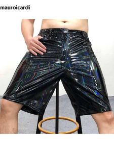 Men's Shorts Mauroicardi Summer Black Shiny Holographic Elastic Soft PVC Mens Y2K Street Clothing 2023 Mens Fashion Designer Clothing Q240520