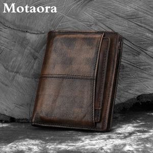 MOTAORA Mens Wallet Oil Wax Cowhide Short Purse Vintage Coin Bag Men Genuine Leather Wallets Distressed Solid Clutch For Male 240520