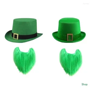 Baskar Dropship Irish Hat and Beard Green Leprechaun Top Hats Patricks Day kostymtillbehör